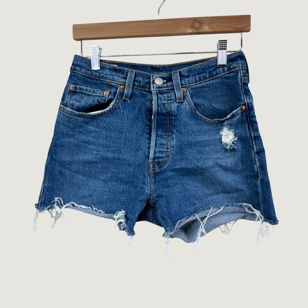 Levi's 501 Premium Cutoff Denim Shorts Size 26 Blue High Waisted‎ Boho Festival